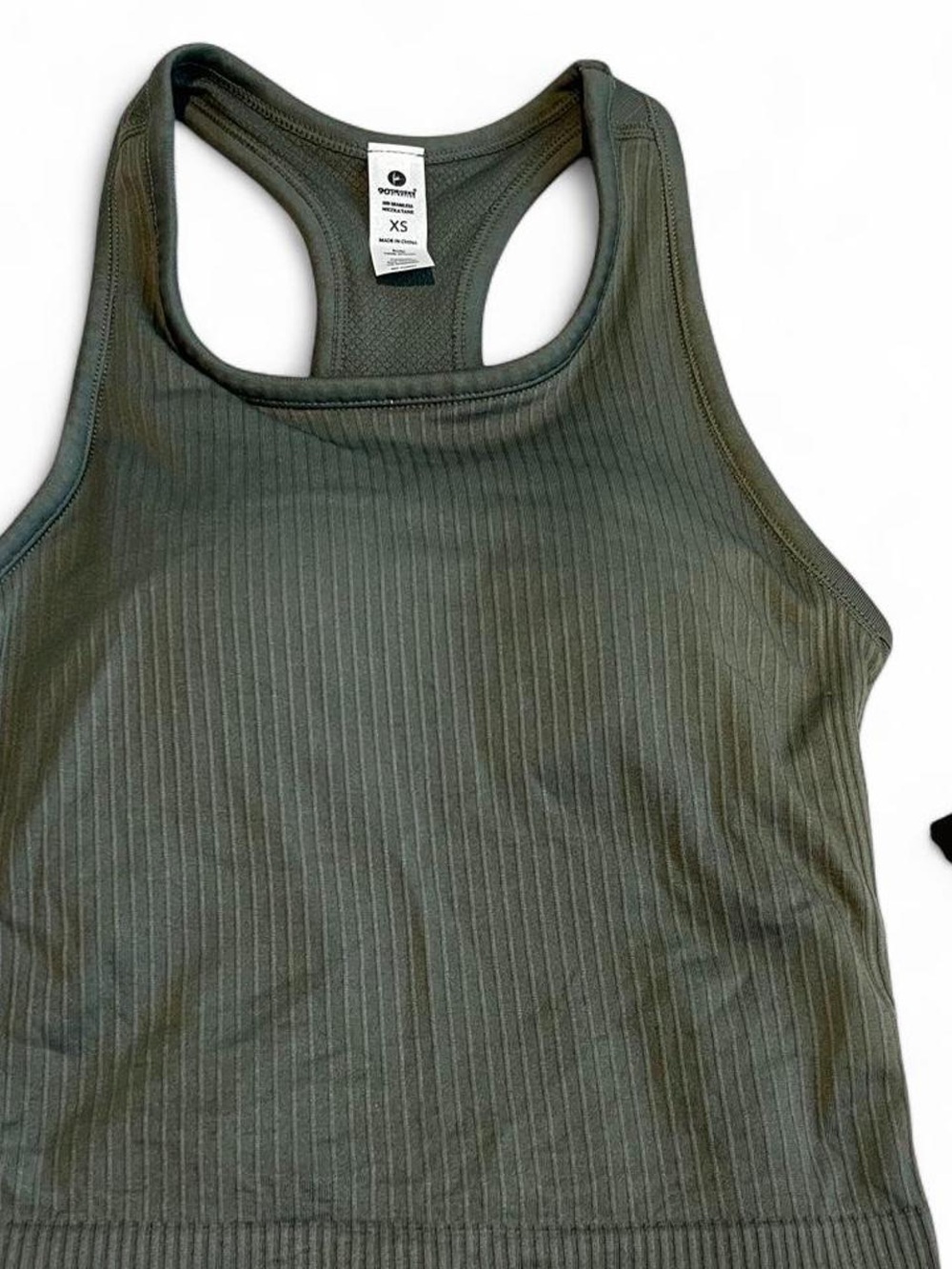 90degrees Ribbed Racerback Cropped Tank Top - Olive Green